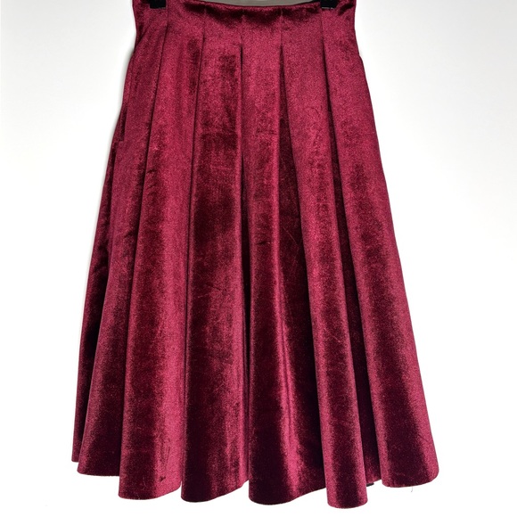Maje Burgundy Velvet Pleated SkirtFrench Designer Midi
